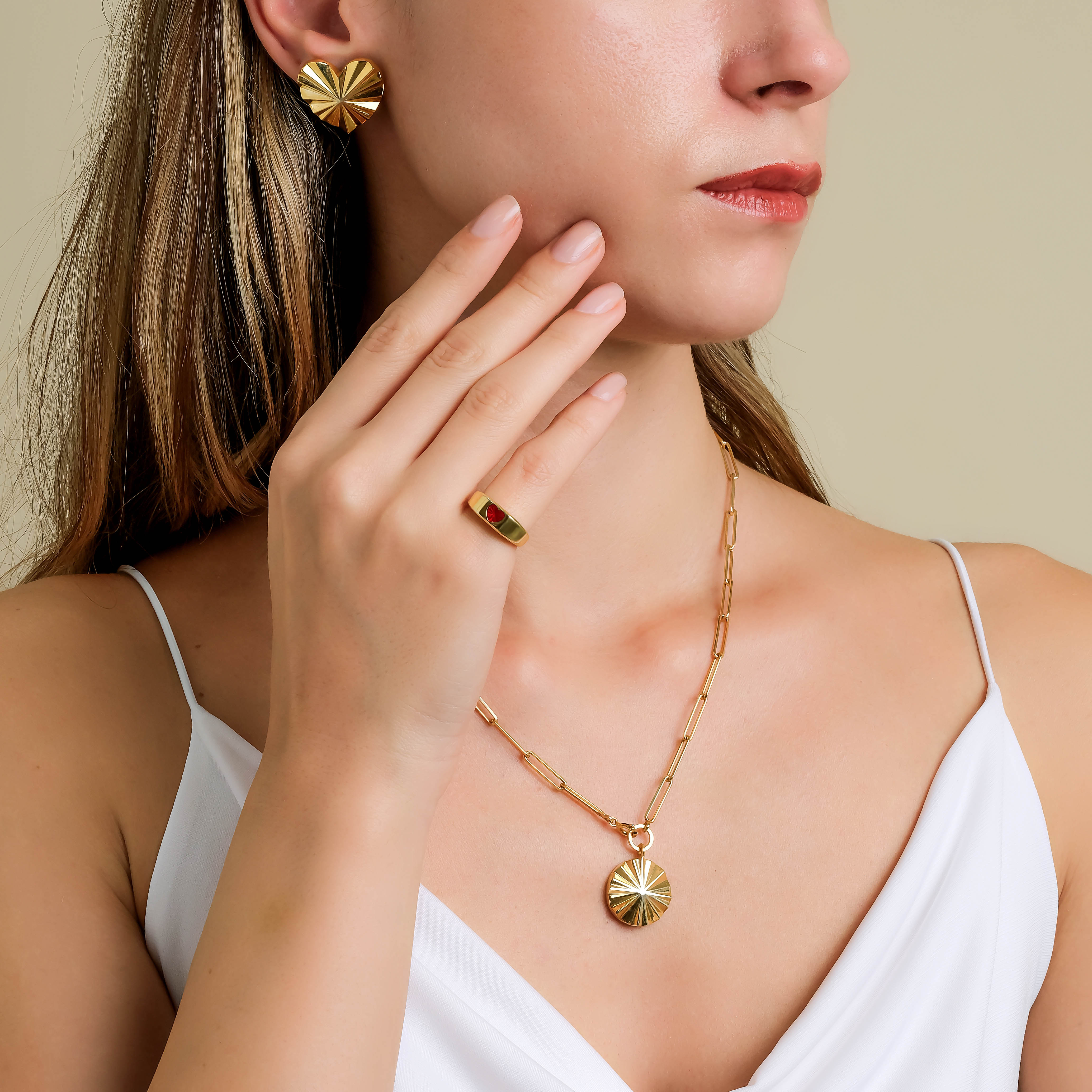 Gaia Altın Kaplama Dikdörtgen Zincir Kolye