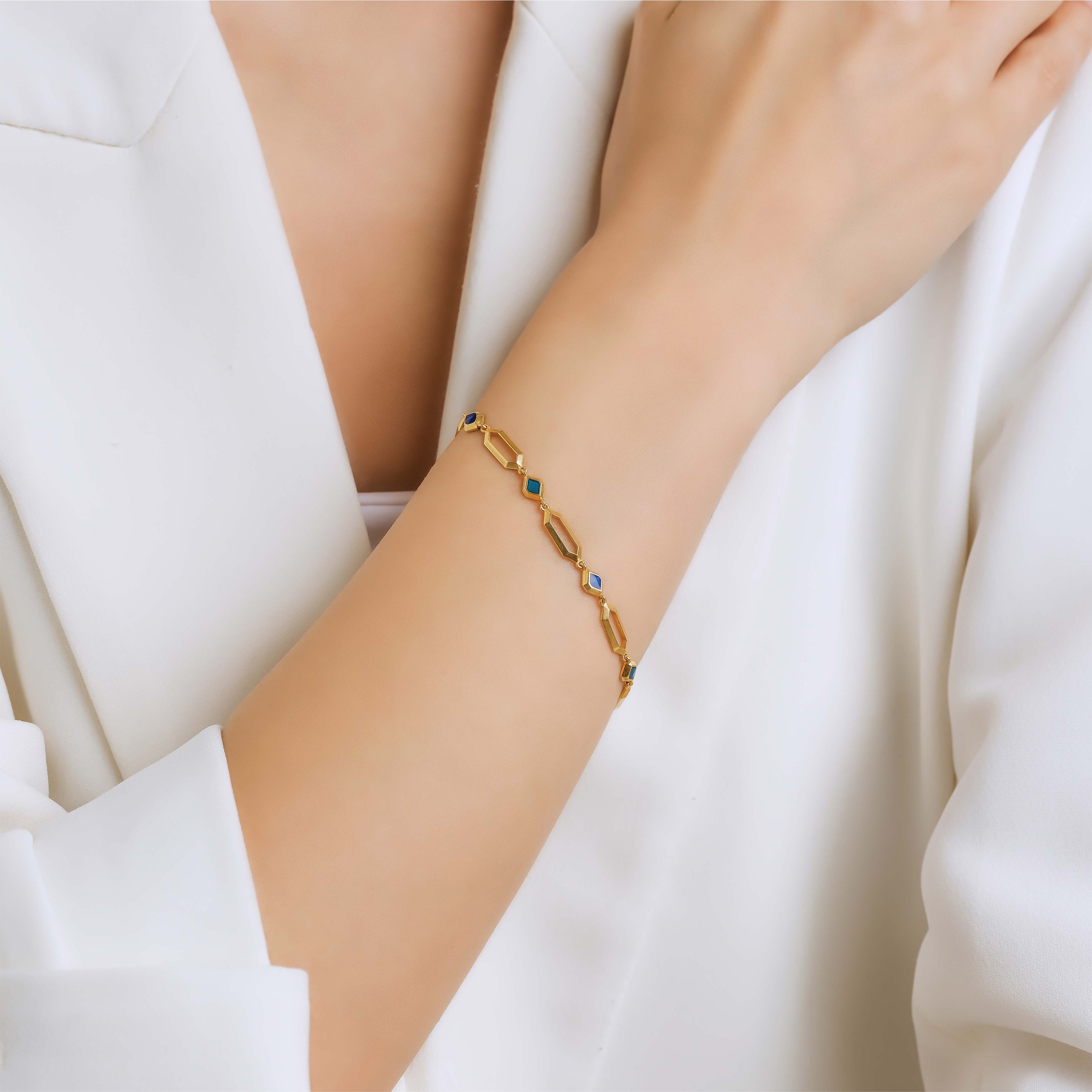 Angie Turkuaz ve Kobalt Mineli Altın Kaplama Bileklik